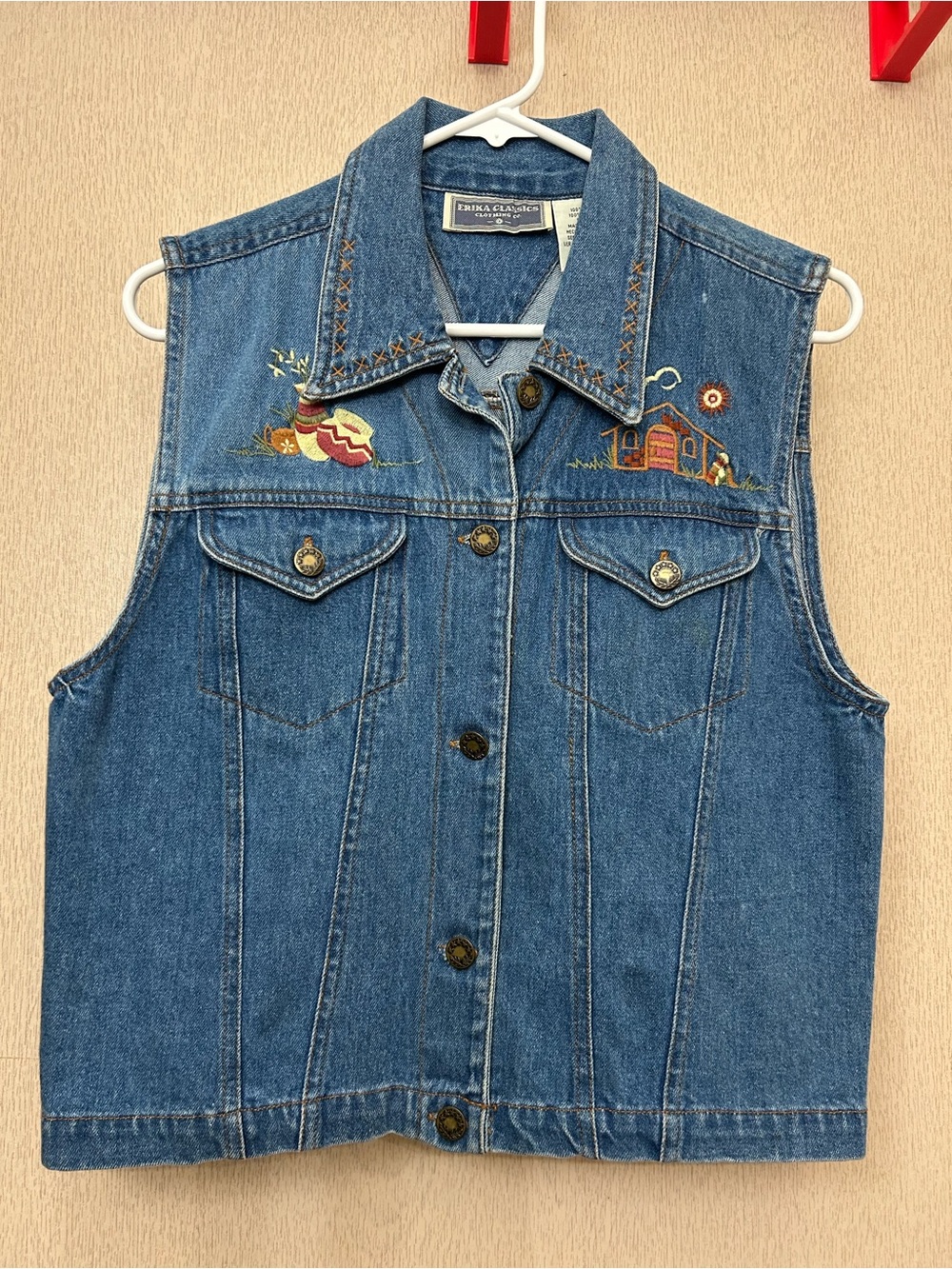 Erika Classics - Vintage Embroidered Denim Vest - Size M